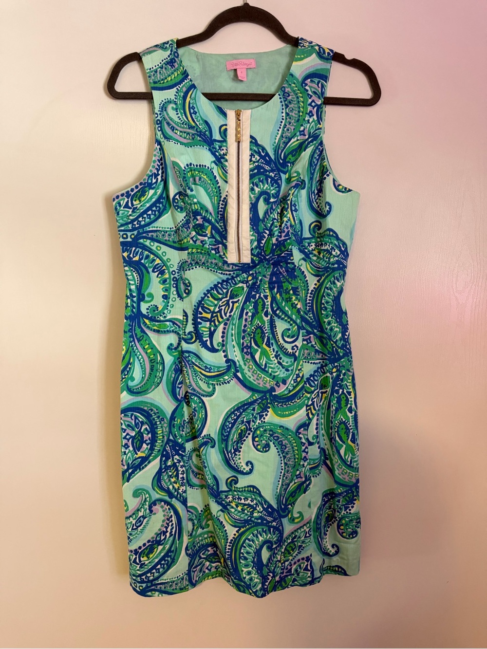 Lilly Pulitzer Aqua Blue Paisley Shift Dress Size 8 Resort Preppy